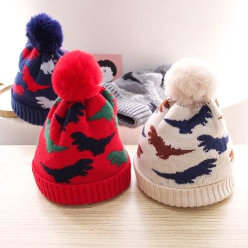 Cute Cartoon Dinosaur Baby Hat Knitted Warm Kids Hat Pompom Boys Girls Cap Beanies Toddler Children Hat Winter Warm hat