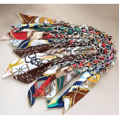 Fashion Beautiful Hanging Rope Silk Scarf Metal Chain With Shoulder Strap Hand Wrist Ribbon Woven Bag Pendant Accessories