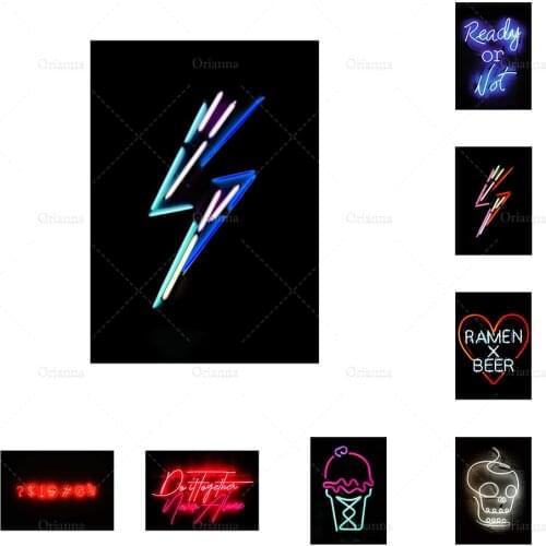 Lightning Bolt Neon Print, Thunder Bolt Wall Art, Teenagers Bedroom Posters, Girls Bedroom Art, Pink Wall Art Canvas Unique Gift