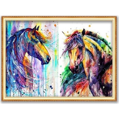 Animal Horsev DIY Embroidery 11CT Cross Stitch Kits Craft Needlework Set Printed Canvas Cotton Thread Home Decoration Wholesale