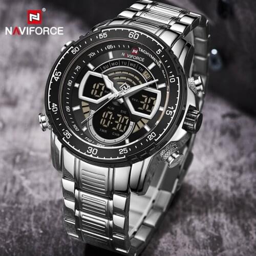 NAVIFORCE Luxury Original Mens Watches Military Sports Quartz Wristwatch LED Digital Waterproof Clock Stainless Steel Male Watch