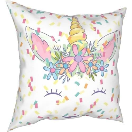 Unicorn Smiley Wreath Pillowcase Decoration Cushions Throw Pillow for Sofa Polyester Double-sided Printing Leisure