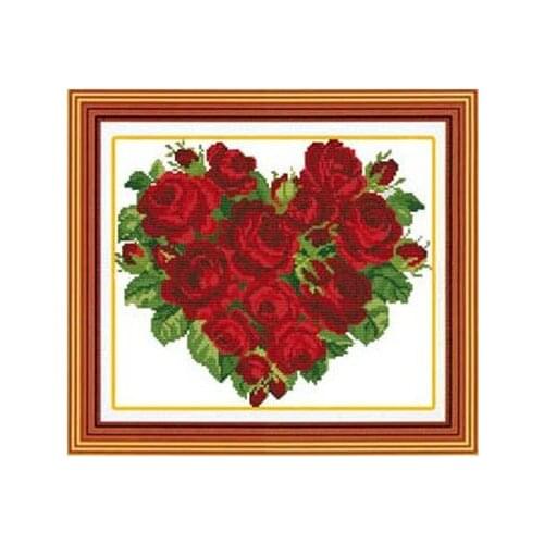 Embroidery Package Free Shipping Cross Stitch Kits Heart-shaped Rose Flower Leaf 11CT