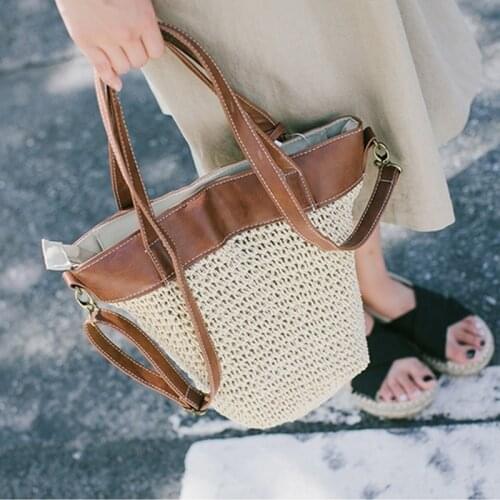 Casual rattan large capacity totes wicker woven women handbags handmade shoulder crossbody bag summer beach straw bags big purse