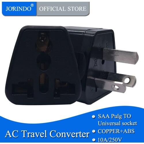 JORINDO AU 3pins travel universal adaptor outlet 10A 220V flame retardant AU/US/EU/UK to AU plug socket converter