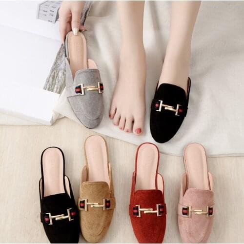 New Spring Autumn Womens Flat Slippers Female Lazy Fashion Slides Ladies Outdoor Casual Mules Shoes Round Head Non-Slip Sandals