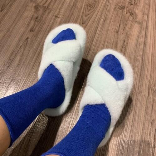 Summer fashion ladies natural fur slides women real mink fur slides house slippers