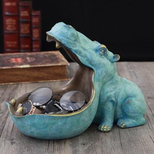 Resin Hippo Statue Hippopotamus Sculpture Figurine Key Candy Container Decoration Family Decor Table Decoration Accessories