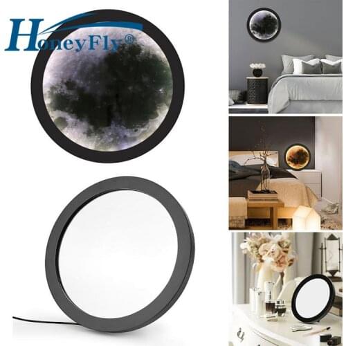HoneyFly Moon Mirror Lamp 20cm 25cm USB Round Moonlight Wall Decor Bedside Night Lamp Moon Mercury Gift Bedroom Bathroom
