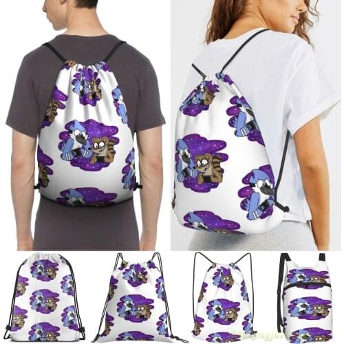 Unisex Drawstring Bags Mordecai And Rigby Women Drawstring Backpacks Men Outdoor Travel Backpacks Training Fitness Bag