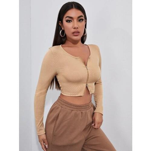 2021 Women Solid V neck Casaul Double Zipper Sweater Long Sleeves New Spring Short Knit Cardigan