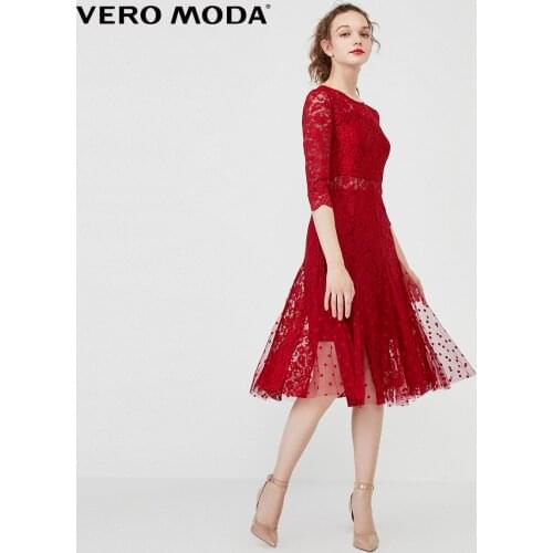 Vero Moda Women Polka Dot Sheer Mesh Spliced Lace Party Dress | 320161508