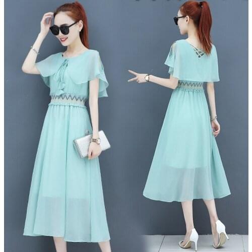 Women Fashion Solid Chiffon Long Plus Size O-neck Bow Hollow Out Ladies Dresses Casual Dress