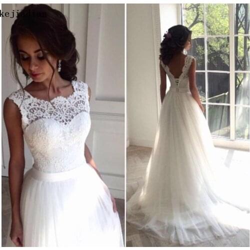 Robe de mariage 2020 New Lace O-Neck Lace Tulle Boho Chick Wedding Dresses Summer Beach Bridal Gown Bohemian Wedding Gowns