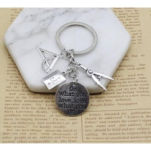 1 piece of jewelry you like, key ring, triangle ruler, compass, teacher gift charm