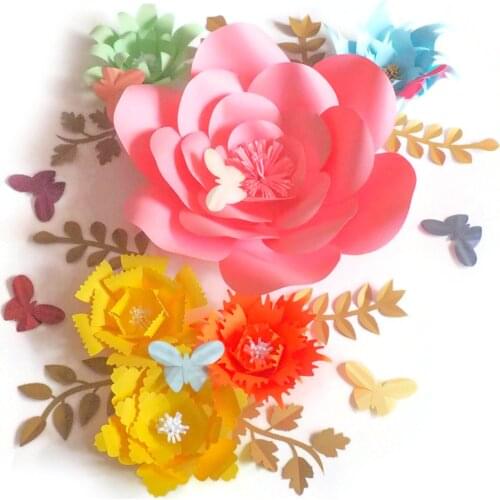 2018 DIY Aritificial Paper Flowers Backdrop Giant Flower Full Kits 6PCS+Leaves 8PCS+Butterflies 8PCS Wedding&Event Baby Nursery