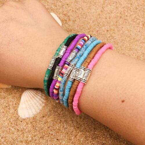 77 Charm Bracelets Femme 3mm Disc Beads Tibetan Women Stretchy Bracelets Yoga Mala Elastic Bohemia Bracelets ceramic Jewelry