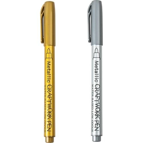 Acrylic Marker Silver/Gold Paint Pen Great Gloss High Saturation 12 Pcs for Painting on Paper Cardstock Rock and More