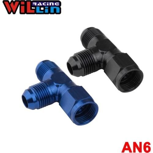 WILLIN - 2 pcs/pack AN06 Male AN6 TEE Female Swivel On Run AN Aluminum Fitting Adapter Oil Cooler Adapter Blue/Black-9261-06