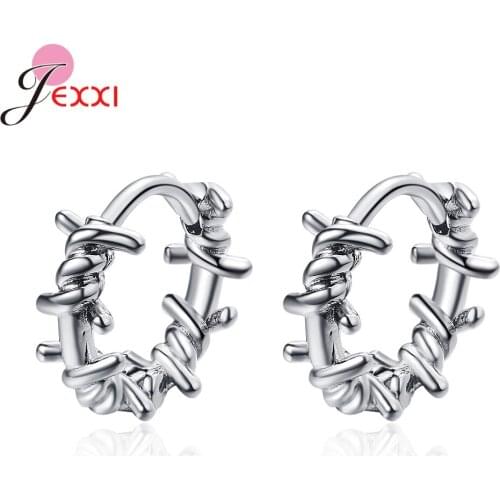 Genuine 925 Silver Wedding Ear Hoops For Women Fashion Geometric Element Round Circle Earrings Korean Crystal Fashion Jewelry