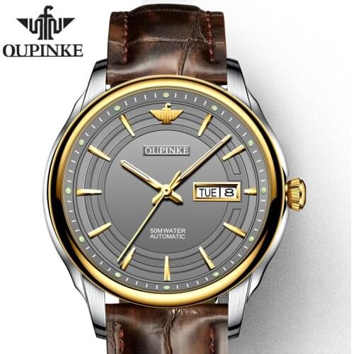OUPINKE Men Automatic Watch Sapphire Luxury Mechanical Wristwatch Genuine Leather Waterproof Watch Men relogio masculino