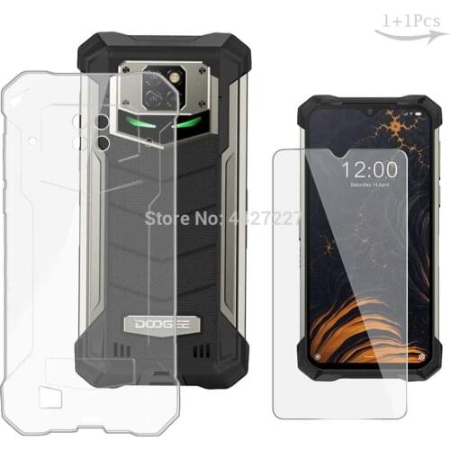 Coque For Doogee S88 Black Soft Case For Doogee S88 Pro with Black Full Tempered Glass For Doogee S88 Cover