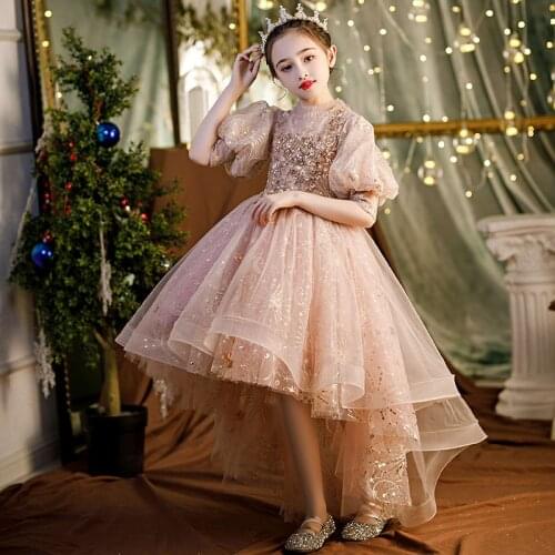 Flower Girls Wedding Fluffy Dresses Children Ball Gowns Vintage Kids Pageant Evening Dress Teen Embroidery Boutique Ball Gown