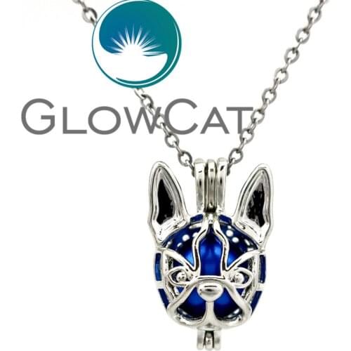 GLOWCAT KK690 Pet Puppy Boston Terrier Beads Cage Locket Pendant Perfume Essential Oil Diffuser Pearl Cage Chihuahua Necklace