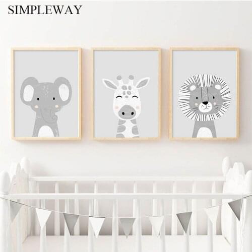 Kawaii Cartoon Animal Wall Canvas Print Nordic Kid Nursery Poster Lion Giraffe Art Painting Child Boy Bedroom Decoration Picture