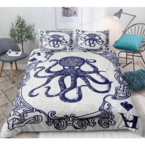 Cartoon Octopus Duvet Cover Bedding Set 3-Piece Bedspreads Ocean Animals Bed Cover Set Poker Background Pattern Home Textiles