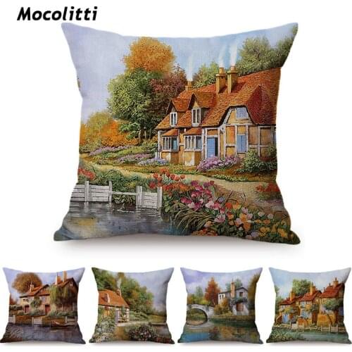 Beautiful Countryside Scenery Happy Cottage Childhood Memory Oil Painting Home Decor Throw Pillow Case Sofa Chair Cushion Cover