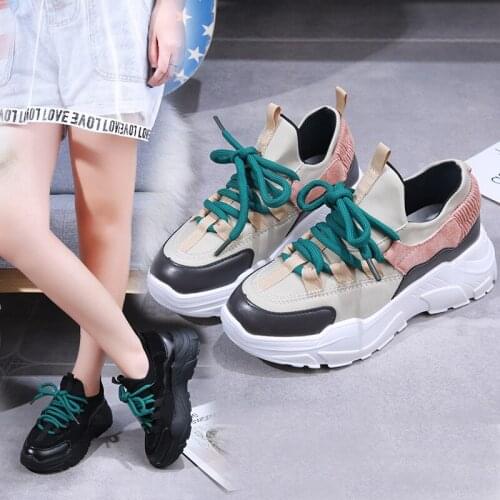 Thick Sole Running Shoes Women Height Increasing 5 CM PU Shoe surface sneakers New Outdoor anti-skid jogging walking sport shoes