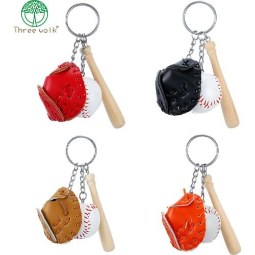 Trendy Baseball glove wooden bat keychain sports Car Key Chain Key Ring Gift For Man Women wholesale
