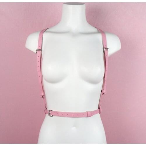 Harajuku Trendy Pink Women Harness Top PU Leather Suspenders Adjustable Size Punk Waist Belt Garter Accessories Festival Clothes