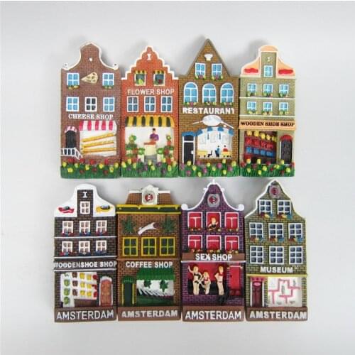 Netherlands Tourist Souvenirs Fridge Magnets Amsterdam Sexy Shop Restaurant Colorful House Refrigerator Magnetic Stickers