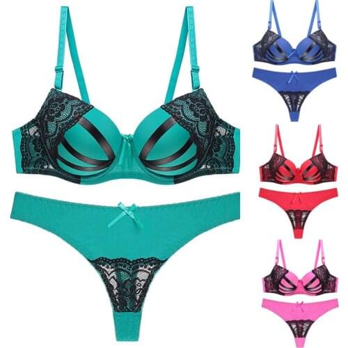 Large Size Sensual Lingerie Woman Bra Set 2 Pieces Lace Underwear Breathable Adjust Push Up Bra and Panty Set Sexy Lingerie Set