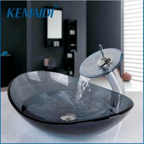 KEMAIDI Oval Washroom Basin Vessel Vanity Sink Bathroom Mixer Basin Washbasin Brass Faucet Set w/ Drain