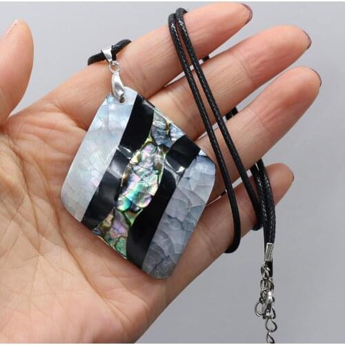 Natural Shell Necklace With Rope Length 55+5cm Exquisite Durable Rhombus Necklace Pendant For Unisex Charm Jewelry Gift 45x55mm