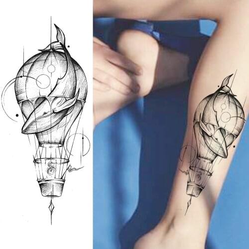 Fake Waterproof Temporary Hot air balloon Tattoo Stickers Goldfish Men Body Arm Art Painting Black Tatoos Planets Geometric