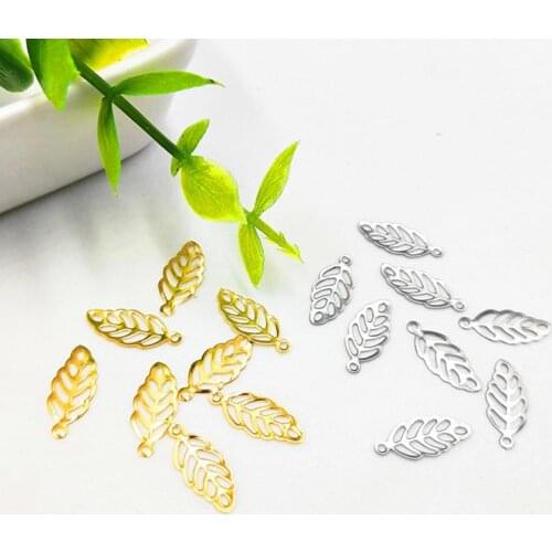 50pcs/lot 13*5.5mm Stainless Steel Hollow Out Leaves Pendants Charms Gold Color Tree Leaf Charms for Diy Jewelry Making Findings