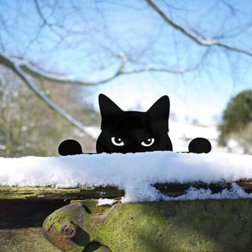 Peeping Animal Black Cat Sculpture Gift Outdoor Fence Yard Plant Pot Hanging Acrylic Picture Decoration Home Ornament