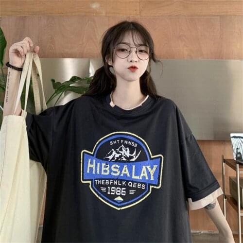 Casual Loose Lazy Print Tshirt Womens T-shirts Tops Japanese Kawaii Ladies Ulzzang Female Korean Harajuku Clothes For Women
