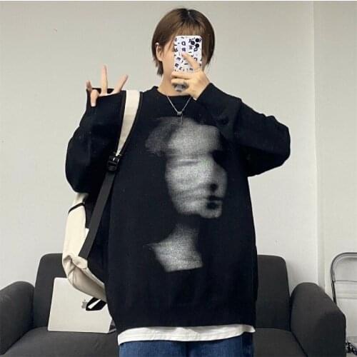 INXYZ 2021 Urban Women Fashion Autumn Winter Fashion Trend Sweater Casual Oversize Pattern Print Pullover Men Warm Jacket