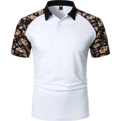 Summer Floral Print Polo Shirt Mens Fashion Stritching Short Sleeve T Shirt Homme Rose Casual Tops Male Basic Polo Shirts