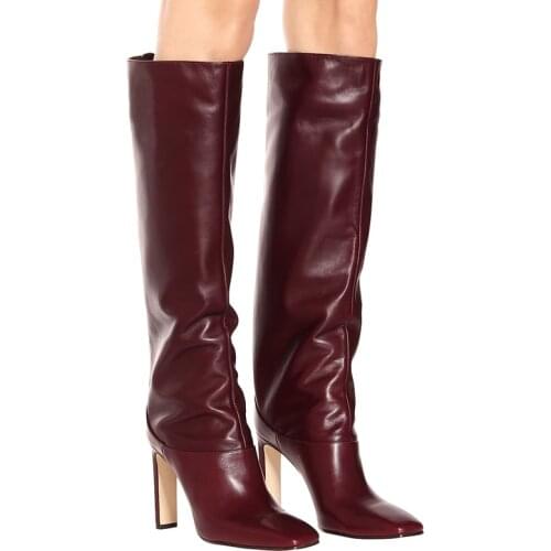 Faux Leather Square Toe Knee High Boots Woman Fashion Block Heel Long Boots Burgundy Green Brown Black Winter Boots 2020 Dream