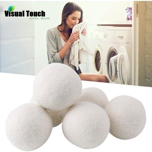 Visual Touch 6Pcs Wool Dryer Ball Natural Organic Laundry Fabric Softener Premium Wash Machine Reusable Softening Clean Ball