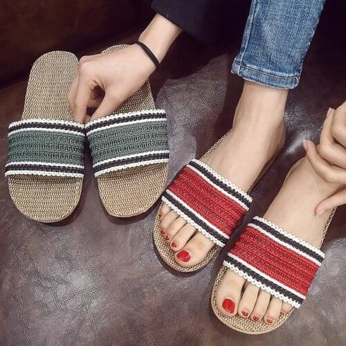 2021 Summer Ladies Home Cotton Linen Slippers Couples Fabric Linen Indoor Non-Slip Flip Flops Women/Man Fashion Floor Flat Shoes