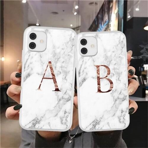 26 English Letters A B C Phone Case For iphone 12 11 Pro Max 12 Mini 7 8 Plus X XR XSMAX SE 2020 Marble Silicone Clear Cover Bag
