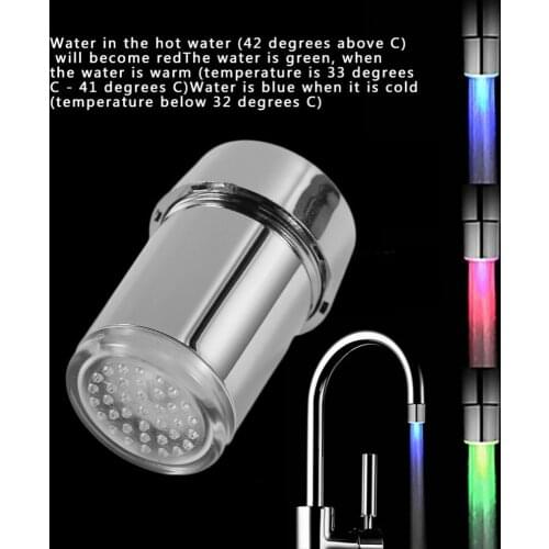 3 Color LED Light Change Faucet Filter Shower Water Tap Temperature Sensor Water Faucet Glow Shower Left Screw with Converter