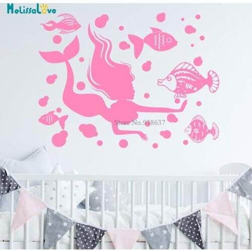Mermaid Fish Decals for Bathroom Baby Nursery Child Playroom Decoration Removable Vinyl Wall Sticker BA567